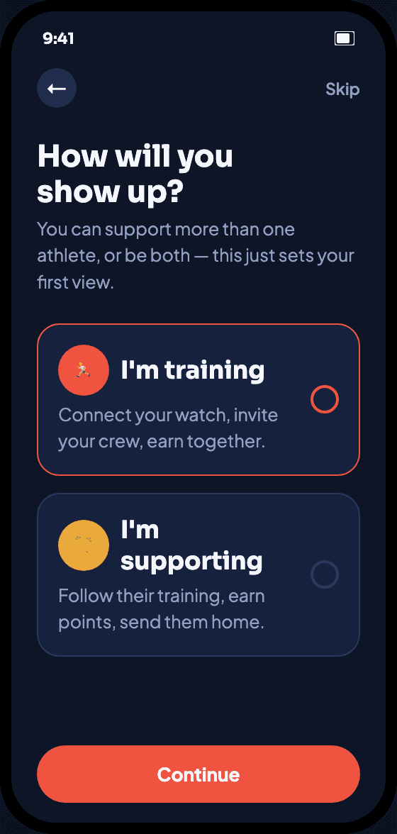 Role selection screen