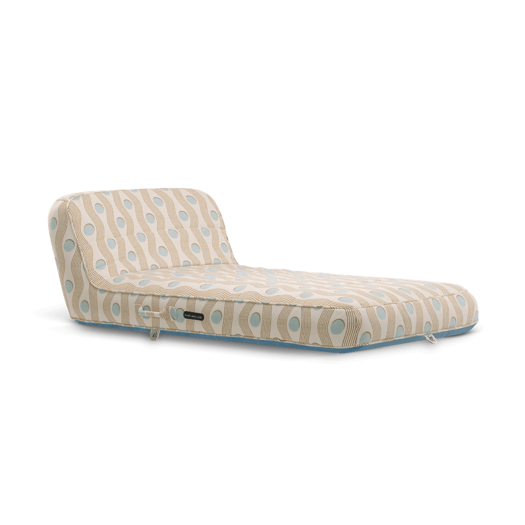 Luxury single pool float in cream geometric-weave fabric with light blue accents