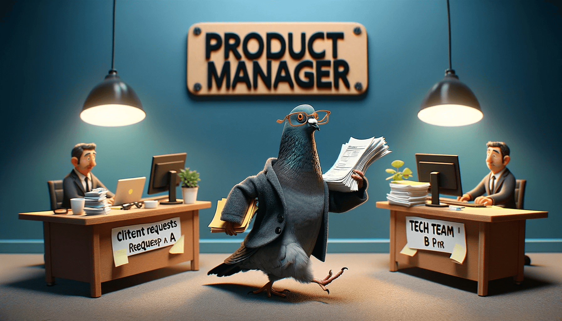 Product Manager going from person A to person B with message C