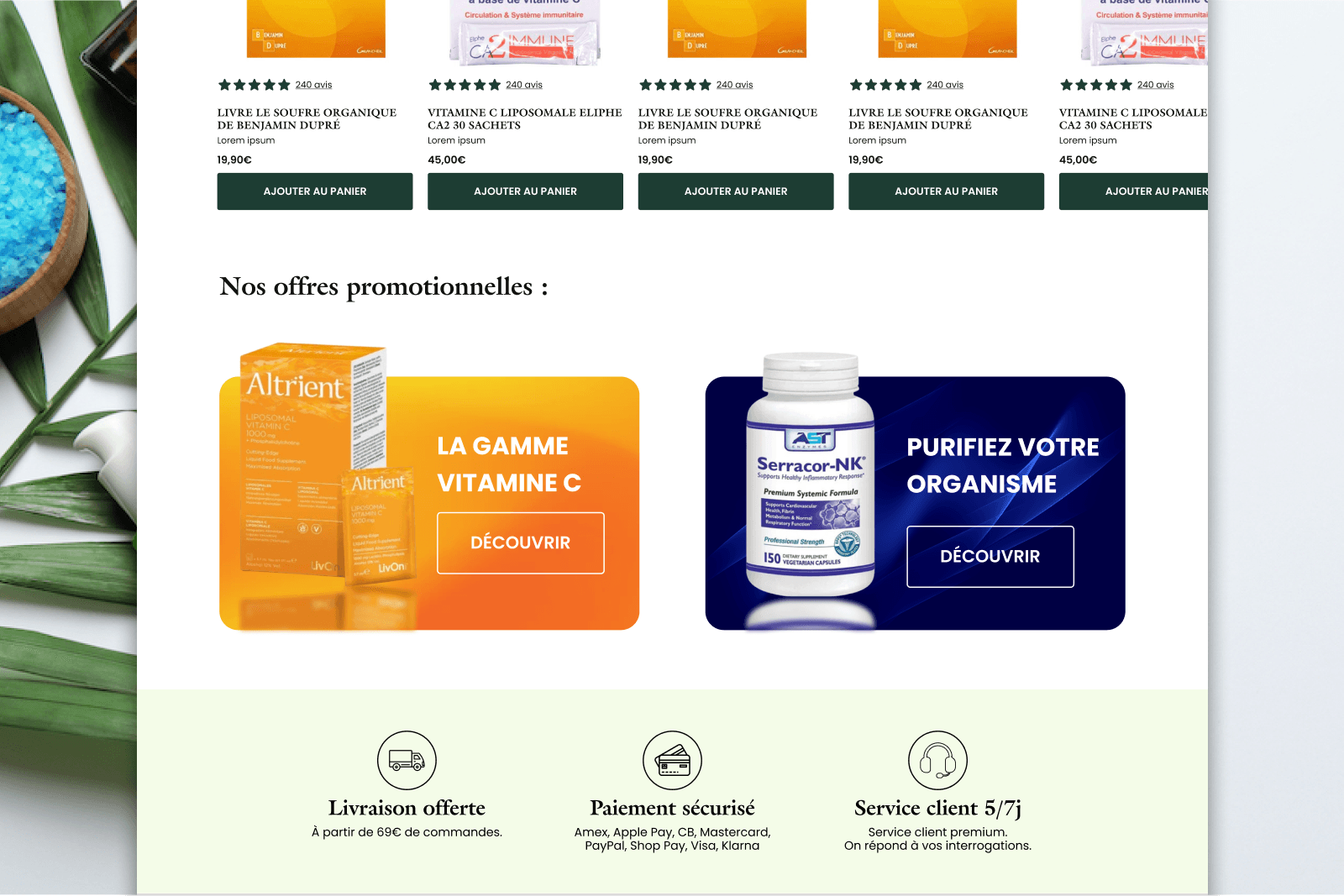 Refonte de la homepage Apoticaria avec carrousel produits, bannières promotionnelles et blocs réassurance