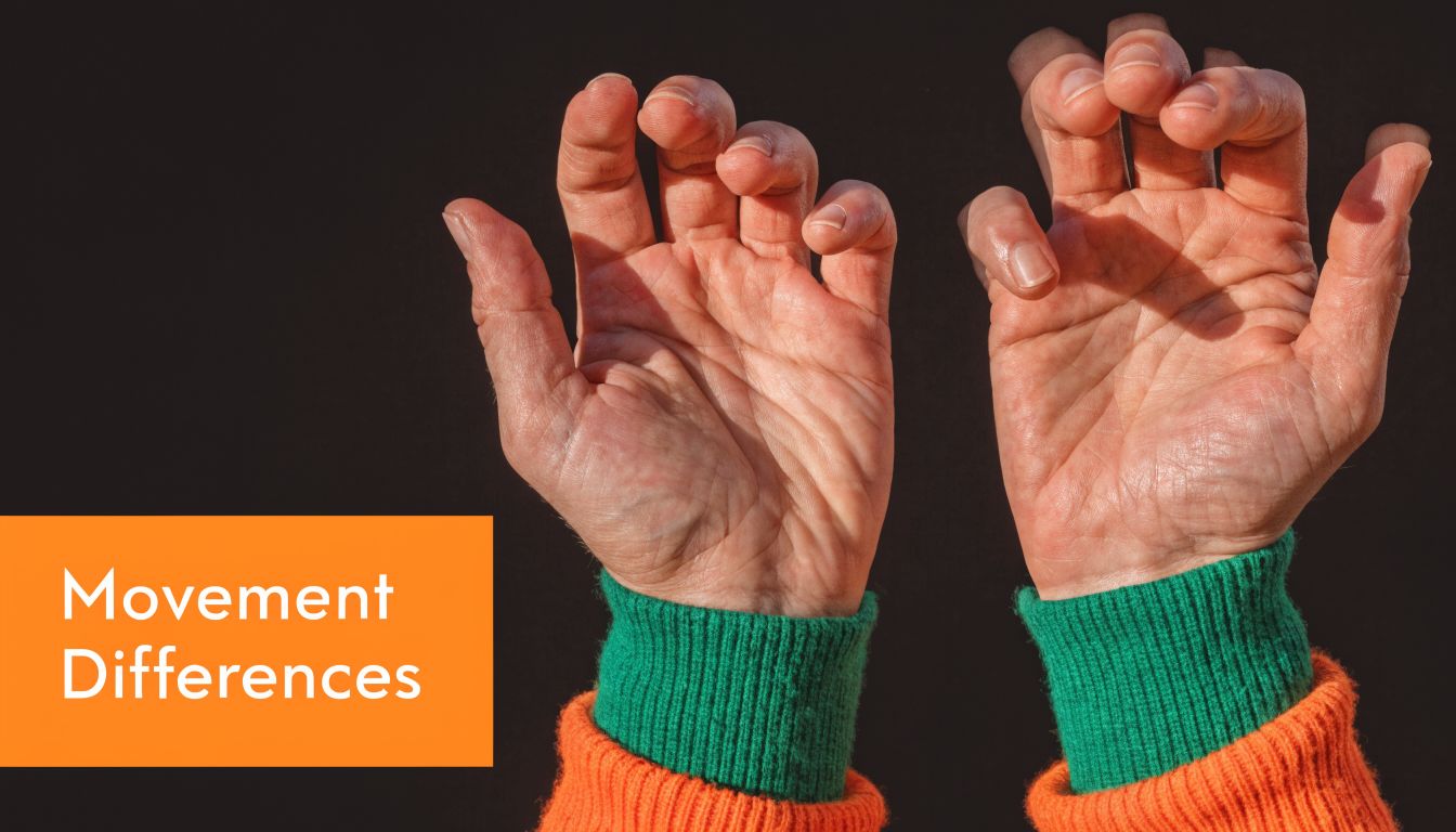 Close-up of two aging hands showing tremors or involuntary movements against a plain dark background.