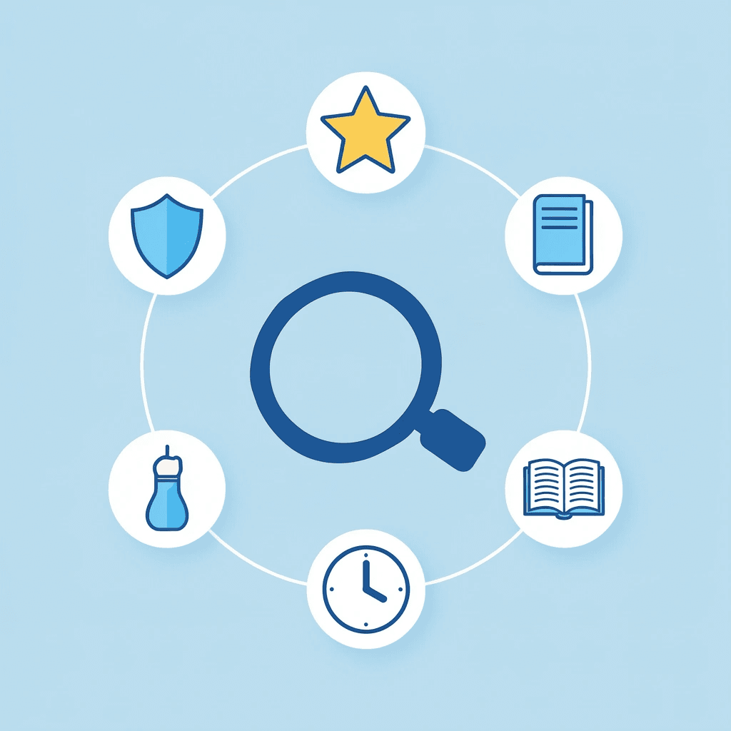  Independent exploration hub connected to four key supply characteristics: safe materials, child-safe tools, washable supplies, and minimal supervision needed