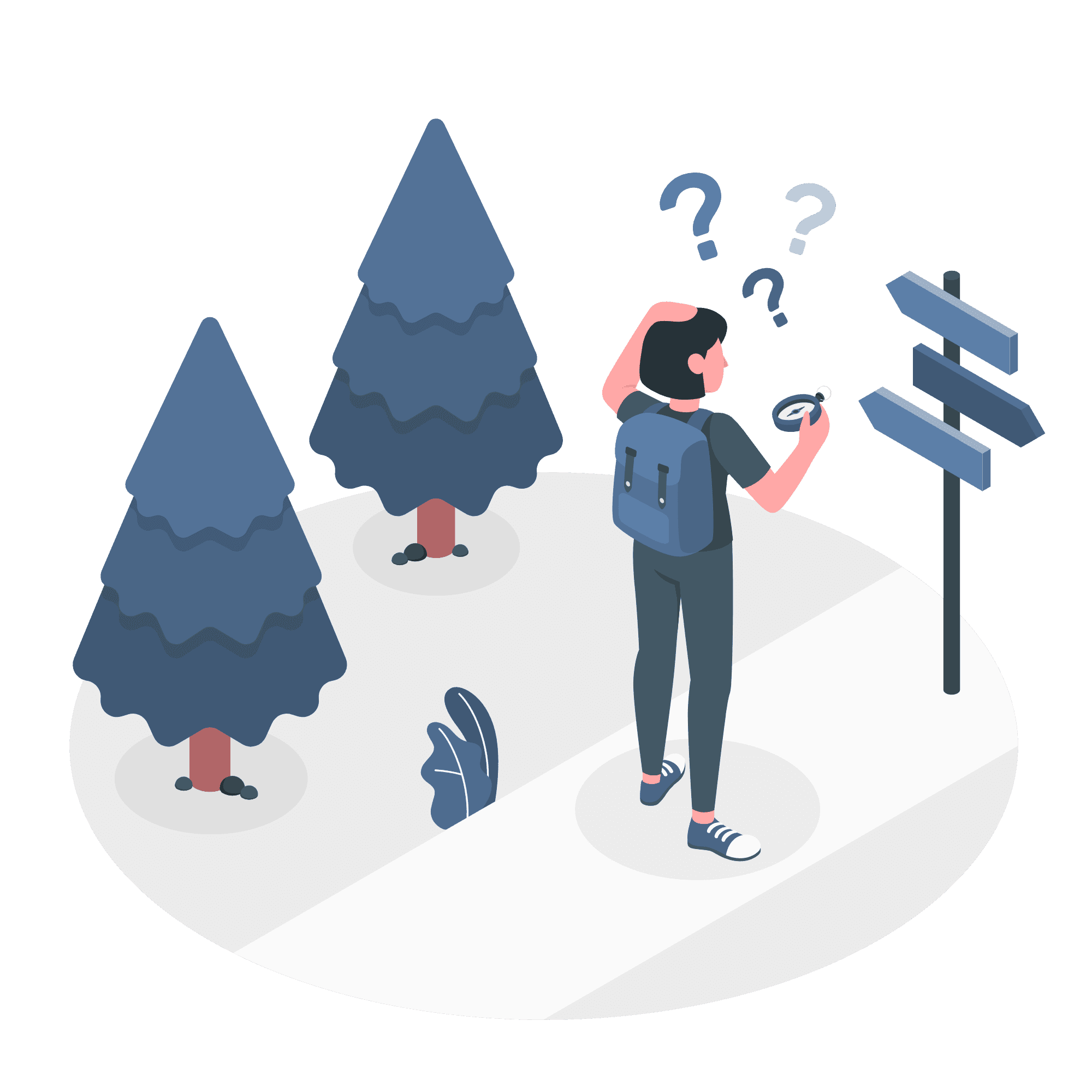 Woman hiking in front of a multi-directional sign