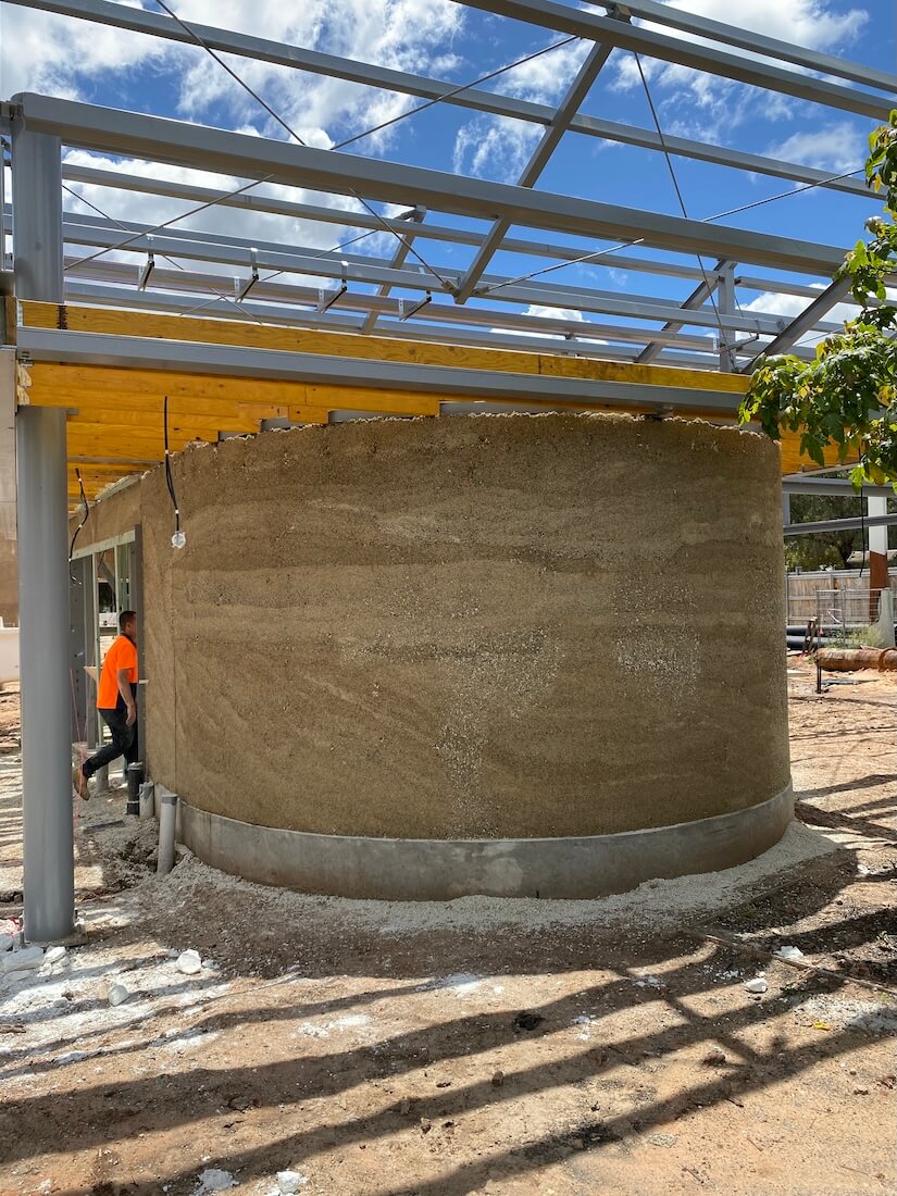 A photo of a curve wall using hempcrete blocks