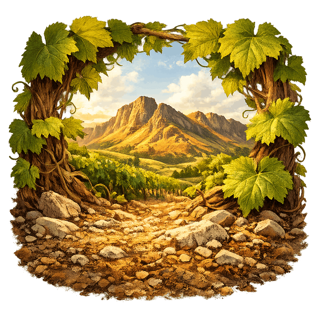 Detailed graphic of the Te Mata Hills wine region.