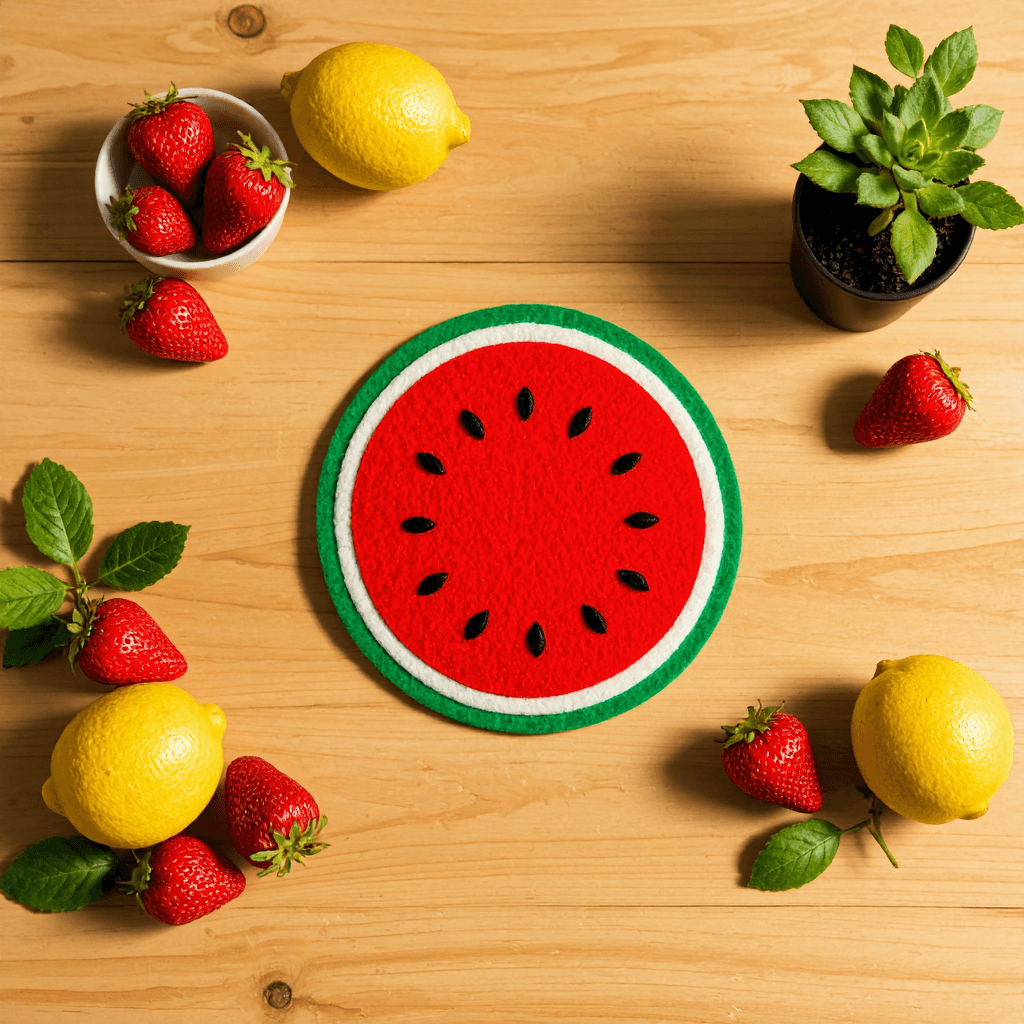 product photography of watermelon-shaped felt piece