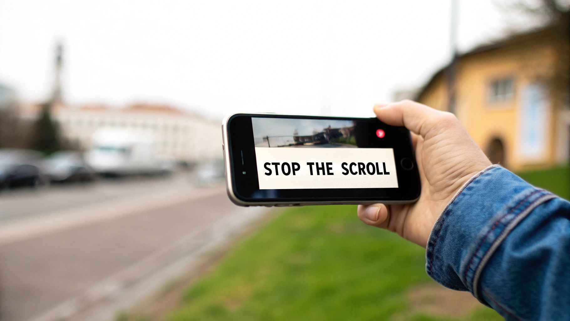 A close-up of a smartphone screen showing a social media feed with a video ad playing.