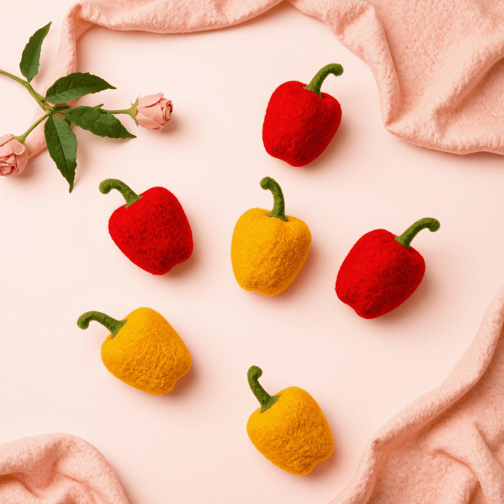 product photography of felt bell pepper shapes
