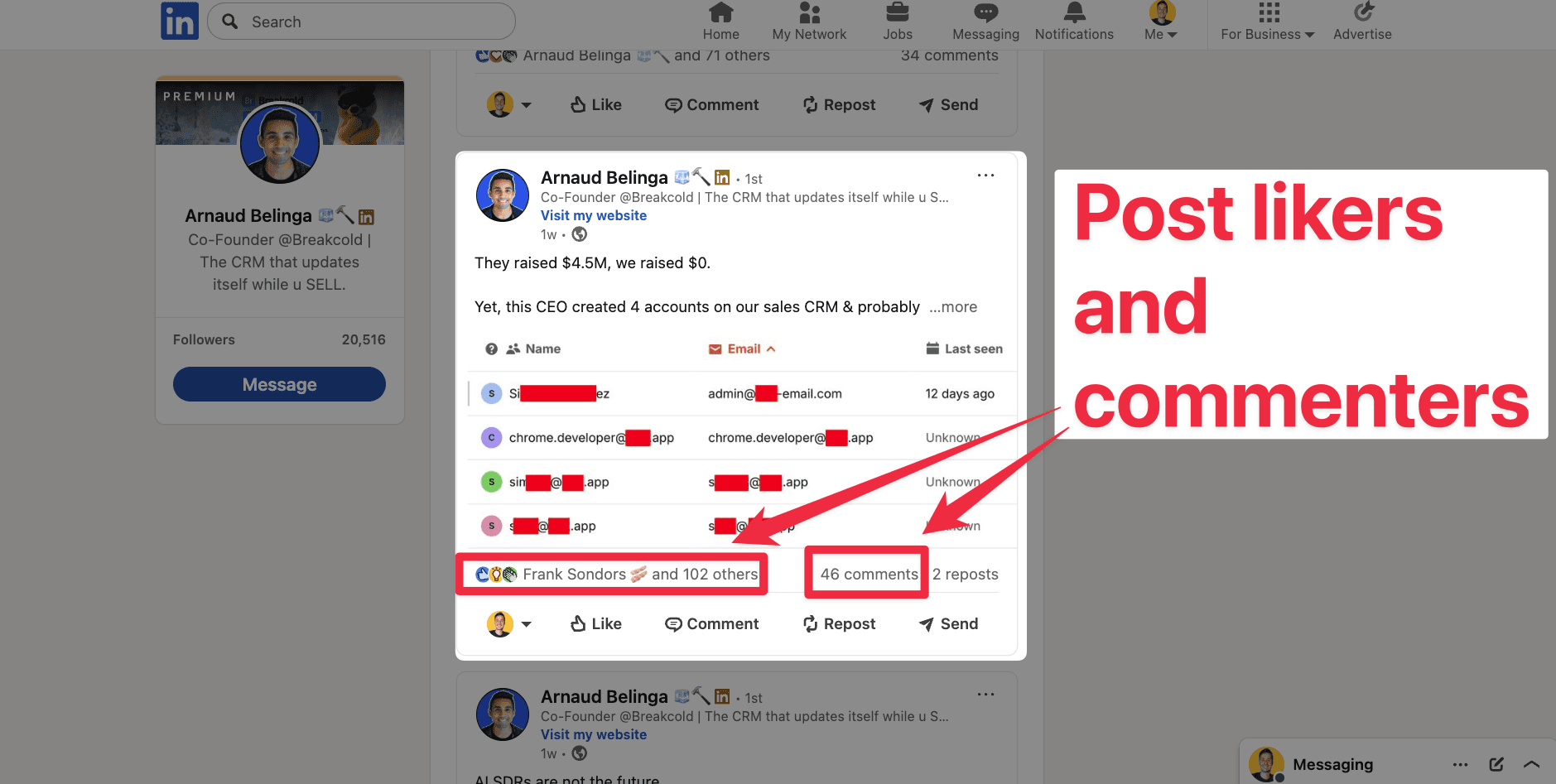 How to scrape post likers and commenters