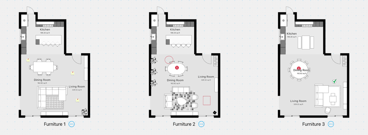 magic plan floor plan variations comparing multiple furniture layout options for space planning