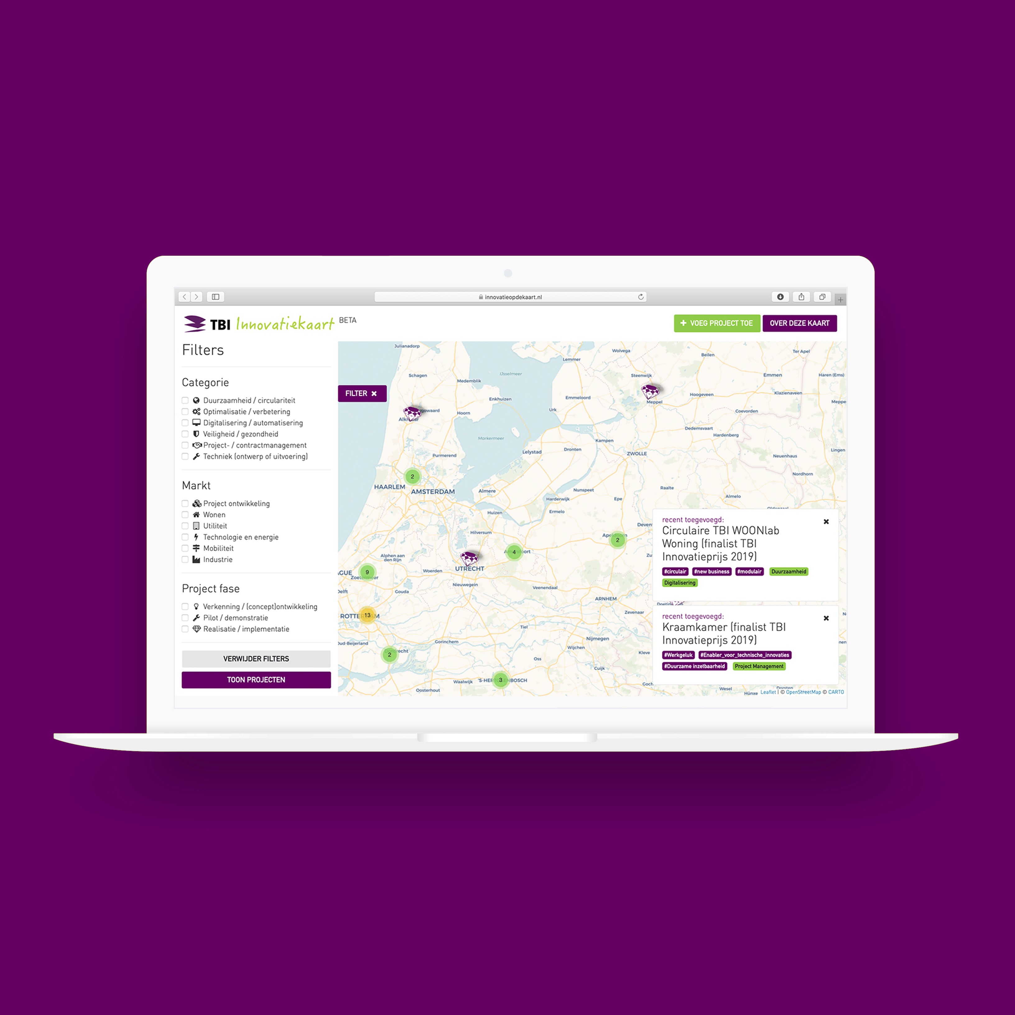 Laptop met website TBI innovatiekaart