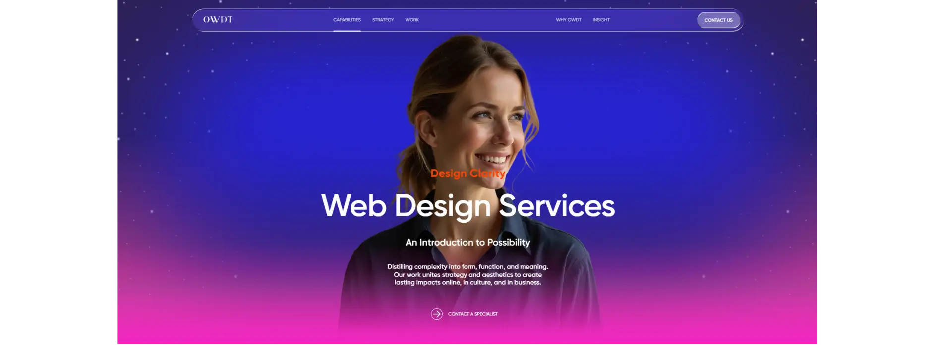 OWDT homepage showing premium design-forward web agency in Houston since 2006