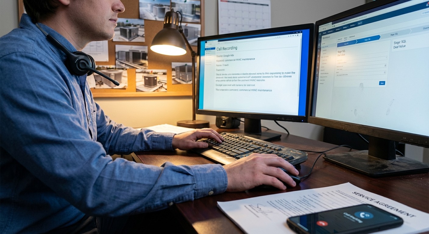 HVAC marketing performance setup with call recording, CRM pipeline tracking, and SQL qualification workflow