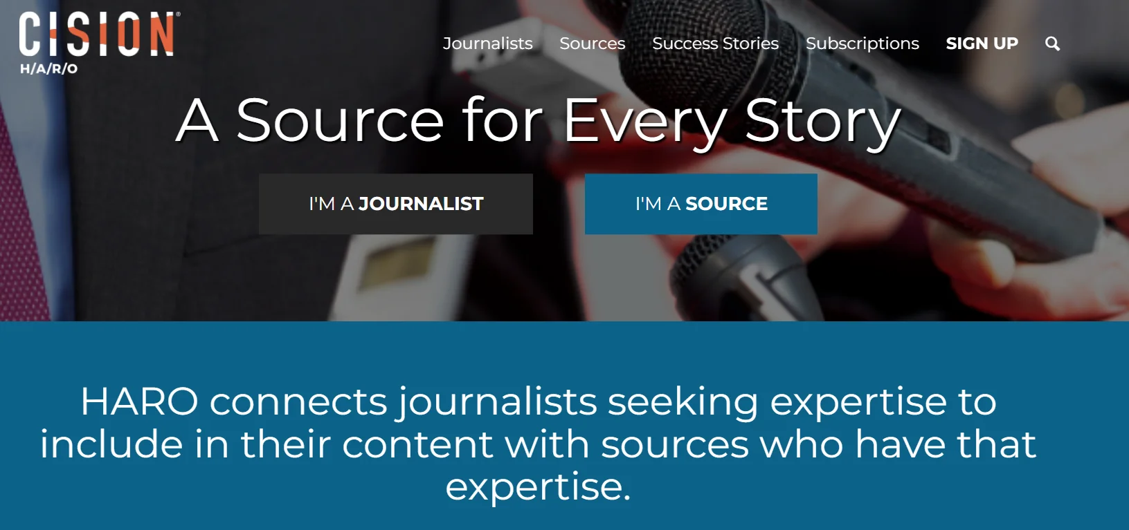 A screenshot of the HARO website home page