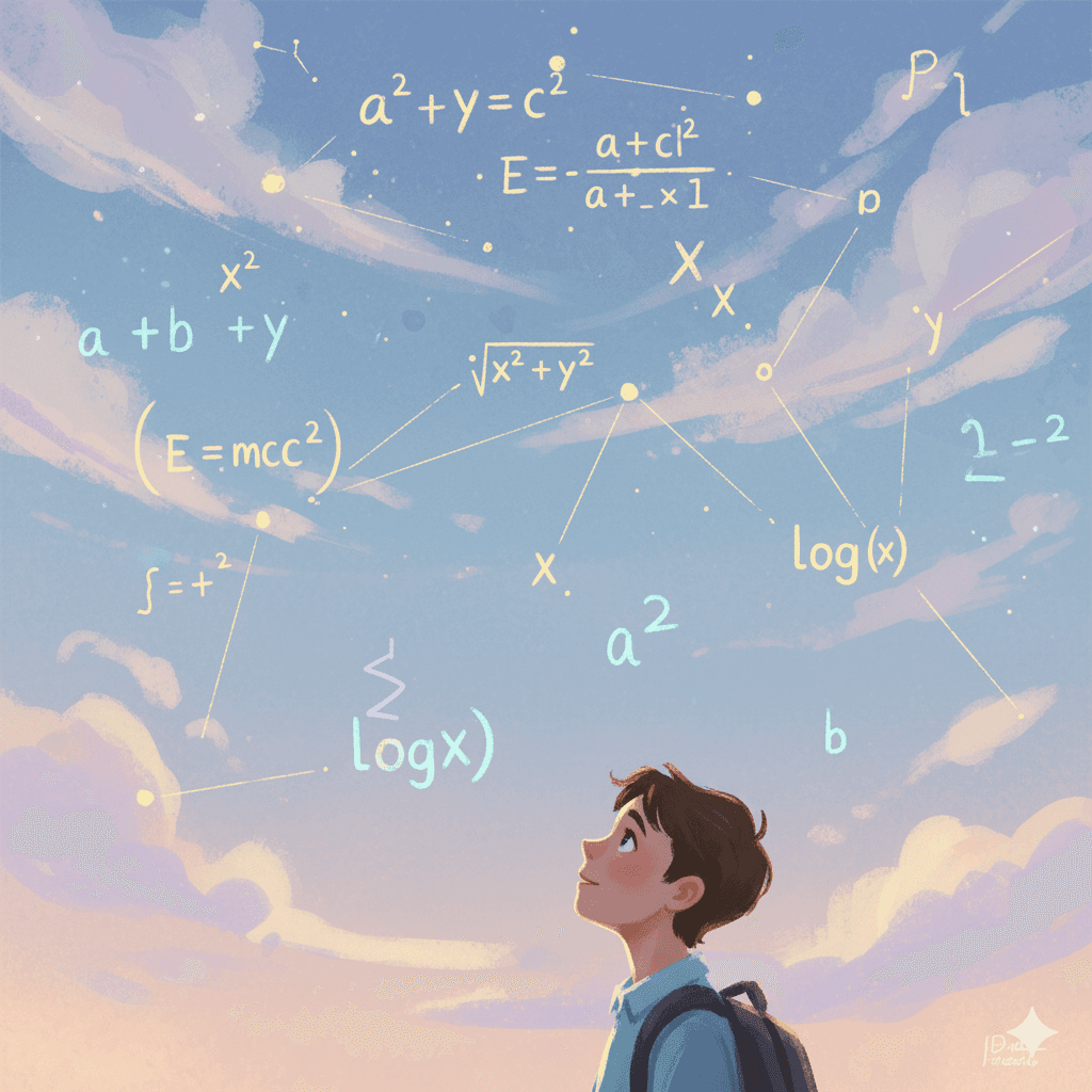 Jovem maravilhado perante universo algébrico compreendendo relações matemáticas através de ensino personalizado