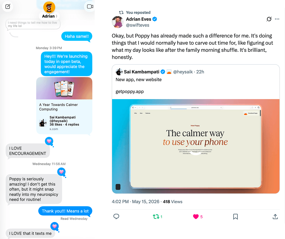 Messages and X post from Adrian Eves