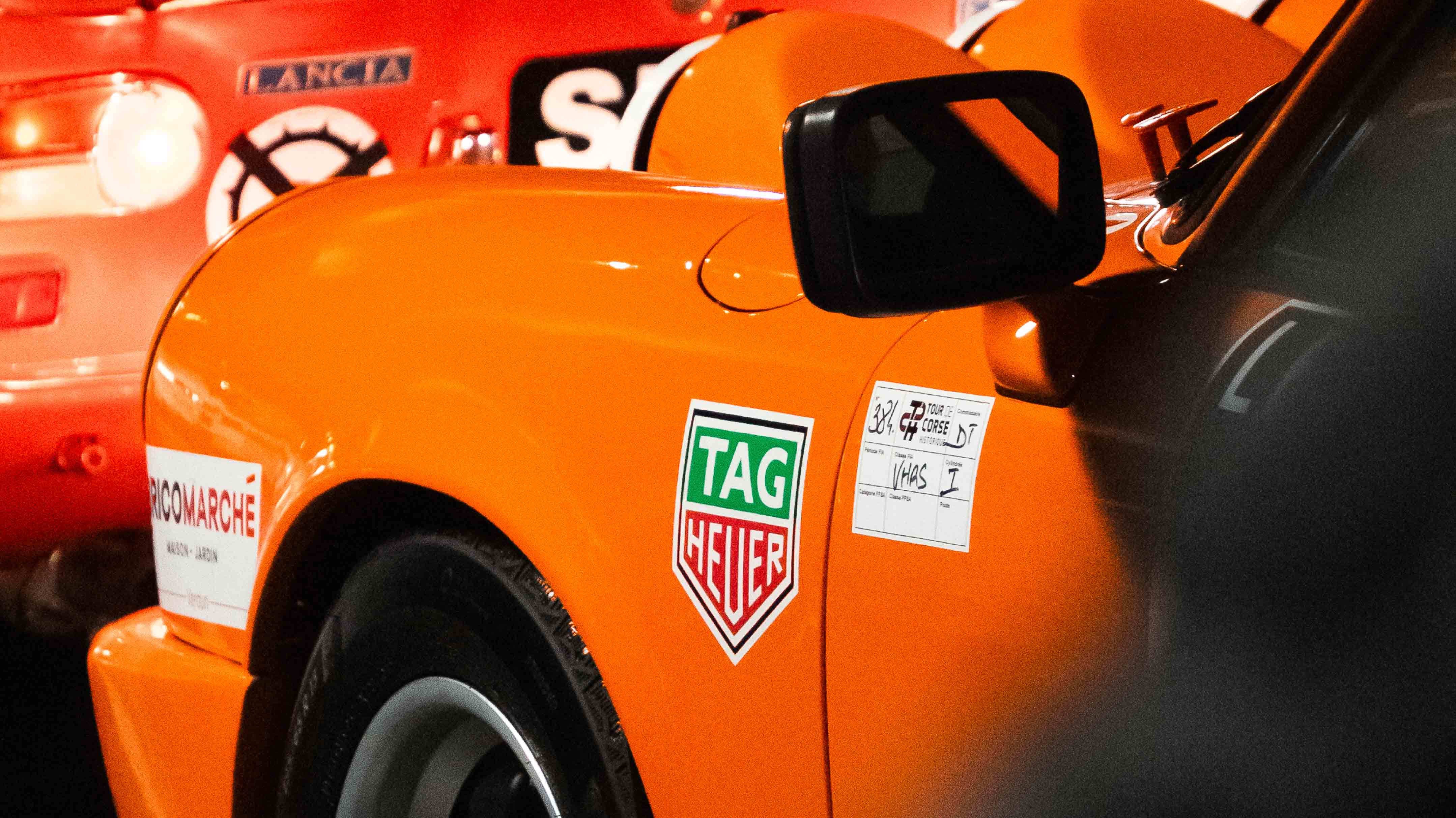 Porsche 911 turbo, sponsorisée Tag Heuer lors du Rallye Monte Carlo Historique