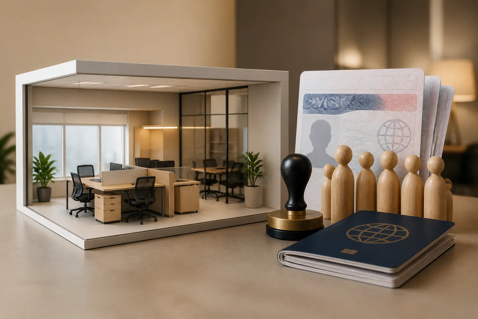 Office floor plans in three sizes with staff icons showing Dubai free zone visa quota