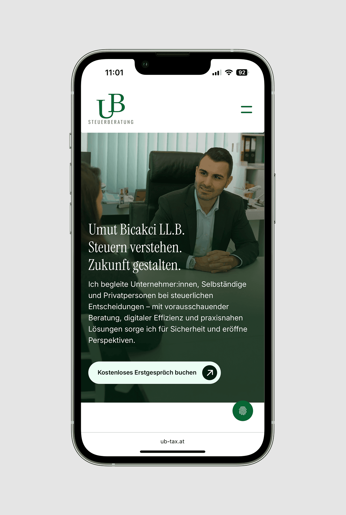 Mockup Mobile Website, Startseite Ub Steuerberatung