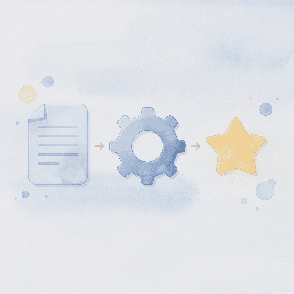 Three icons showing document processing workflow