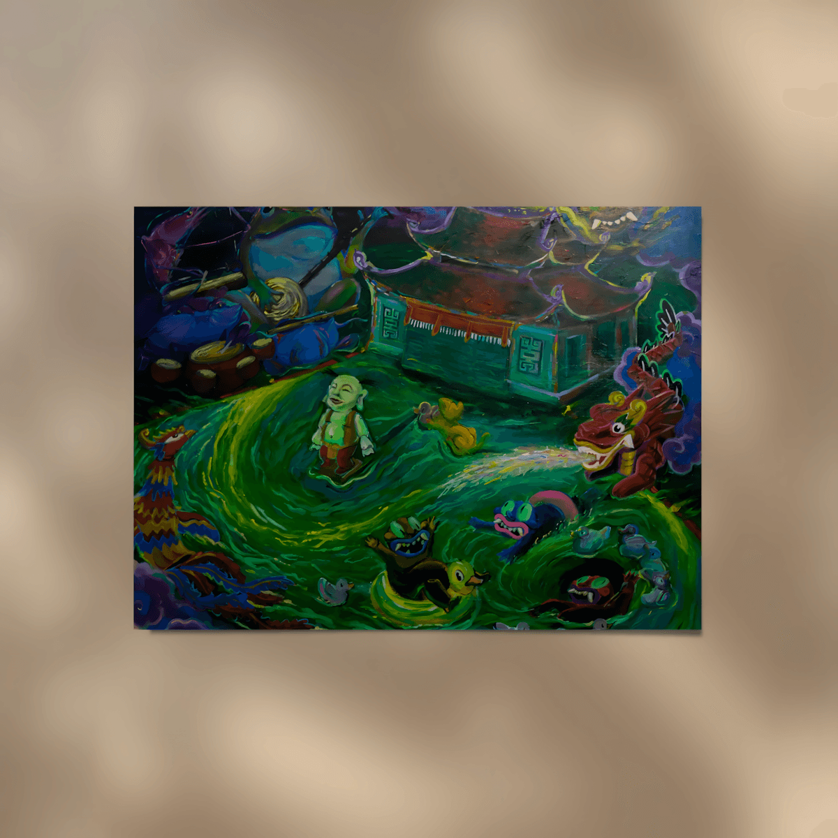 premium art poster and canvas prints, with originals available, from QART , of the artwork " The Moonlit Feast Not Yet Over "
