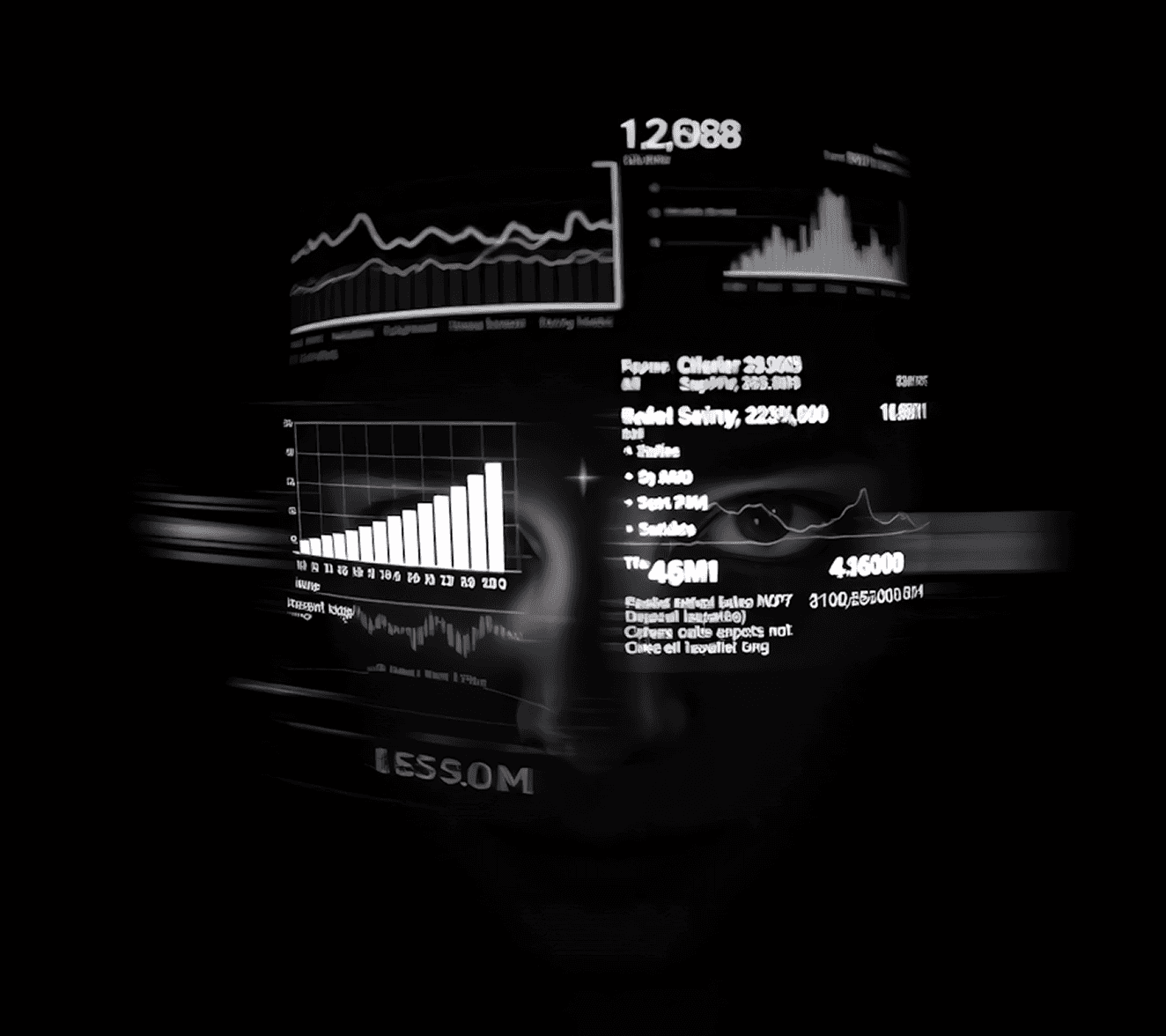 A person's face with a graph overlay, illustrating data trends and insights visually represented on their skin.