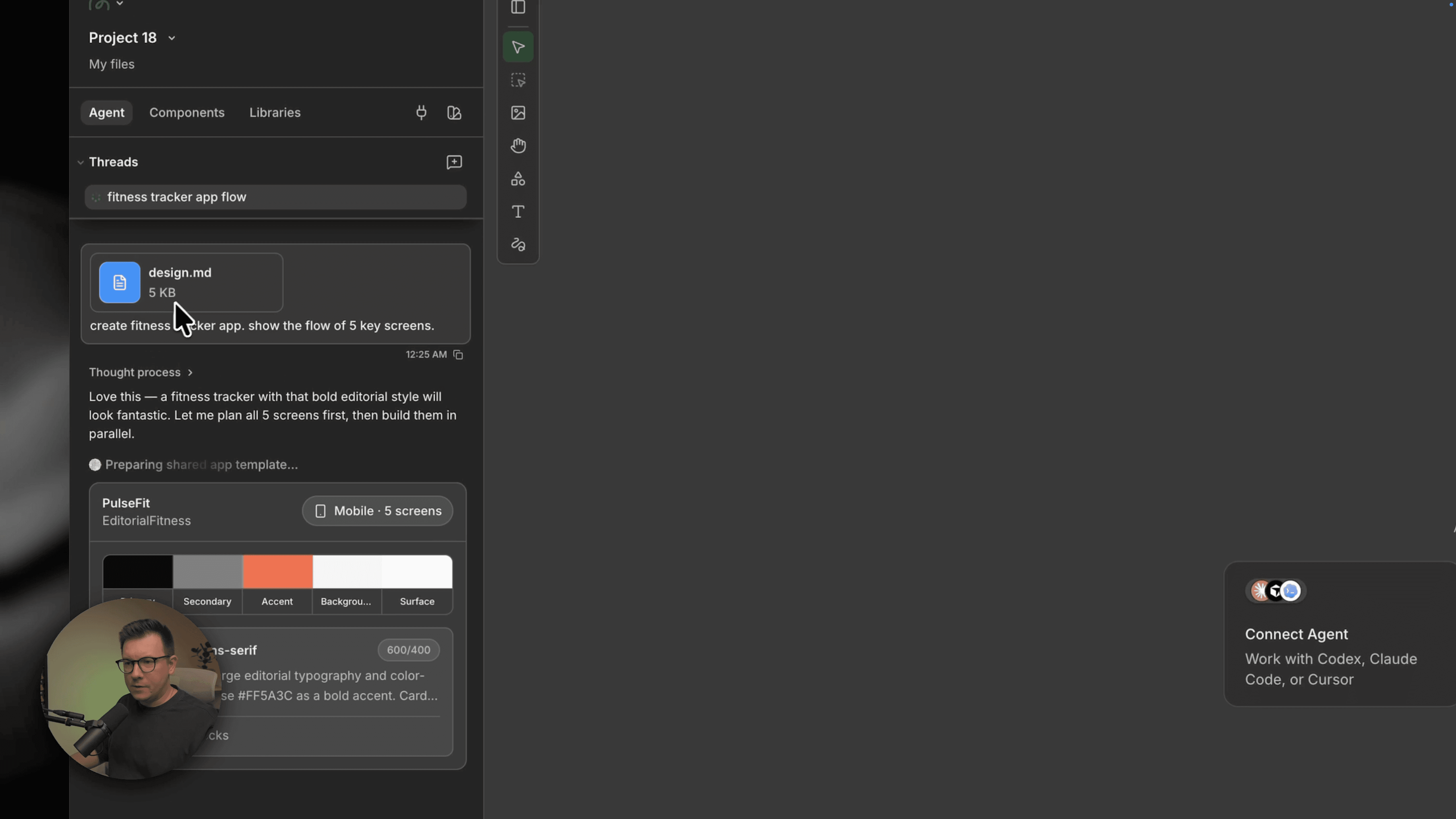 Design.md file (a simple markdown doc describing my app's colors, typography, and overall vibe)