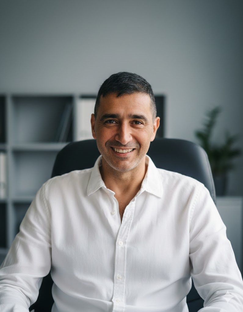 Stylish woman in a pink hat and tinted sunglasses posing outdoors against a bright blue sky, wearing colorful fashion layers in warm sunlight.