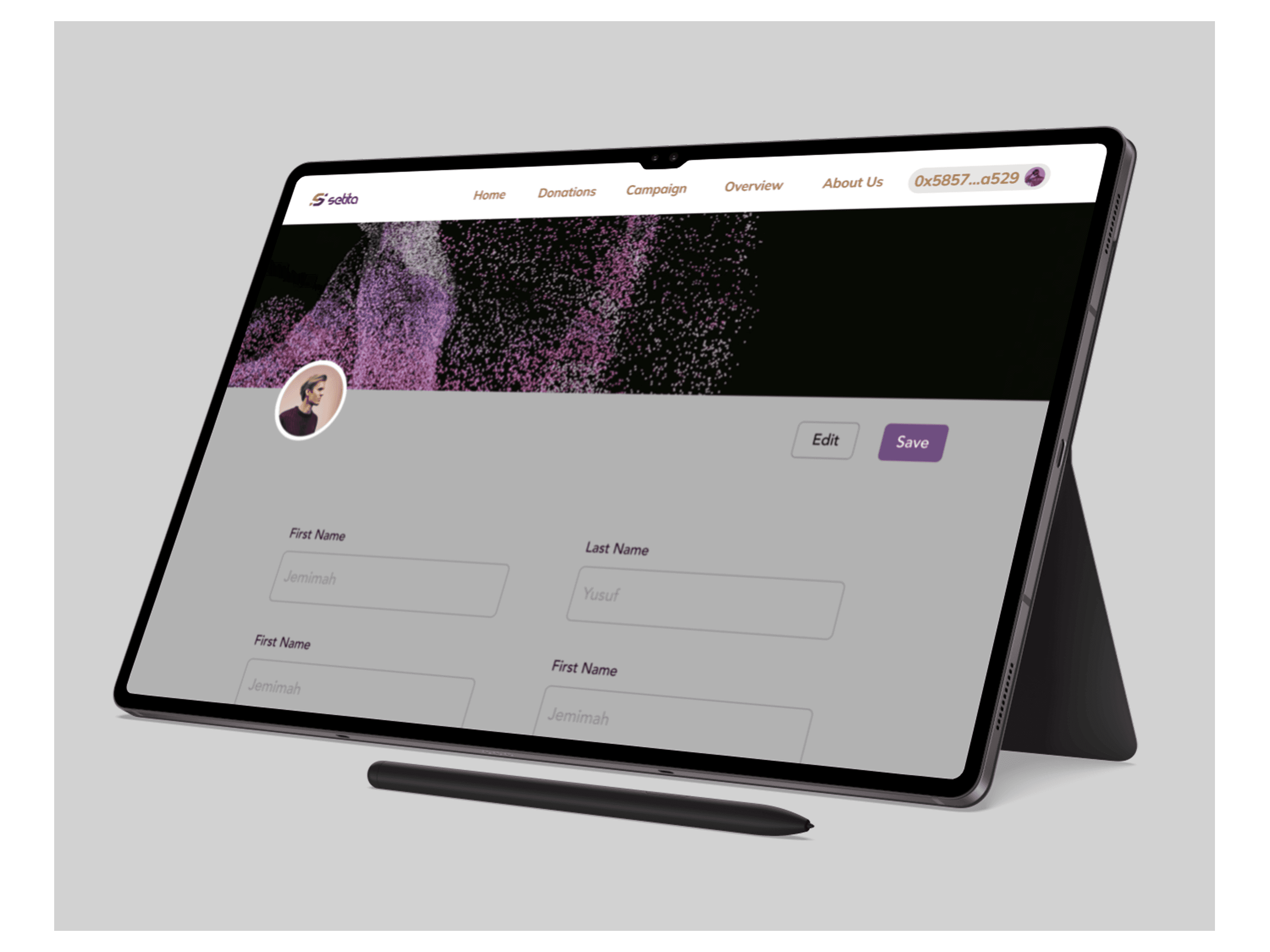 Ipad mockup with the Fundraisers Details