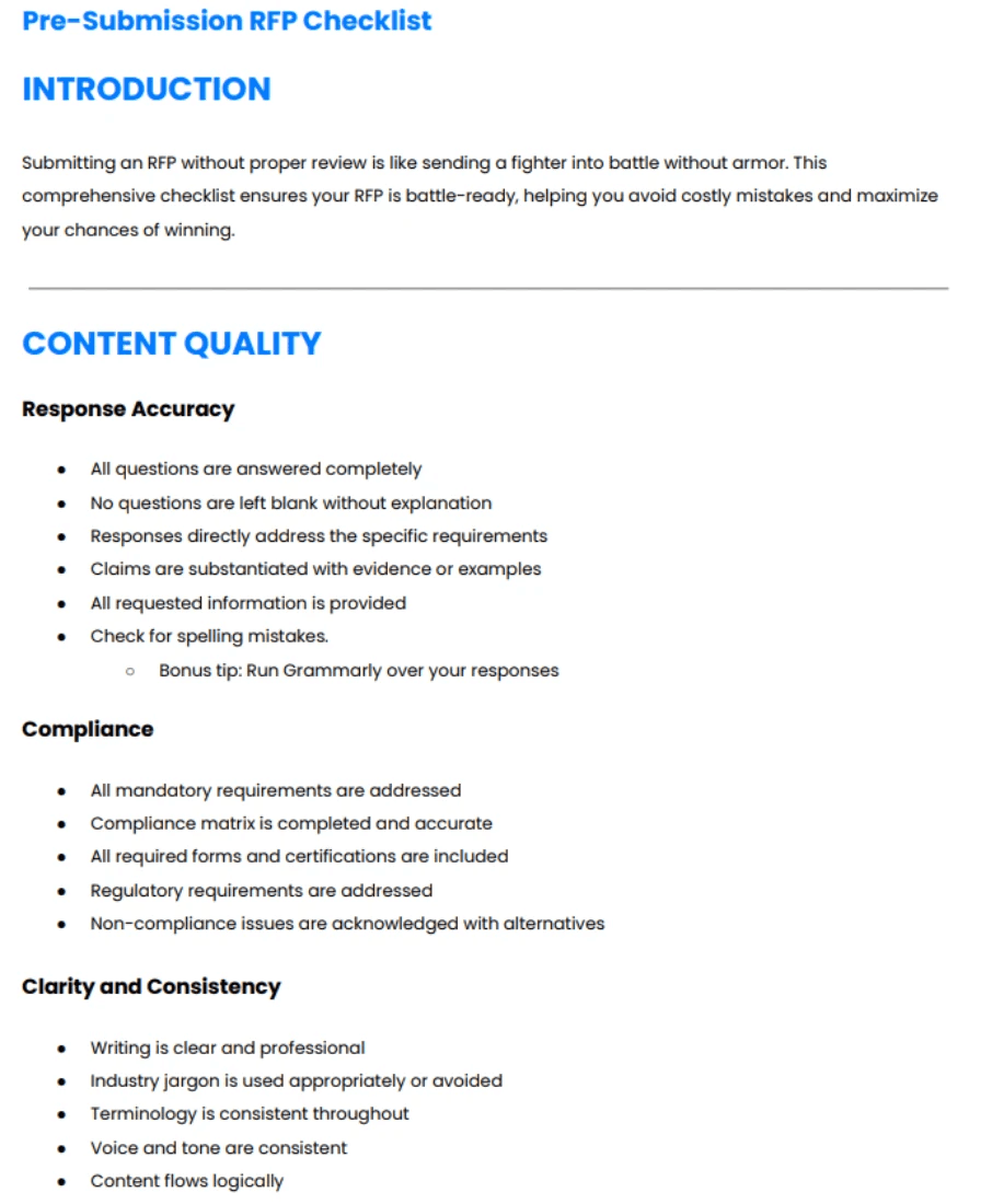 pre-submission RFP checklist