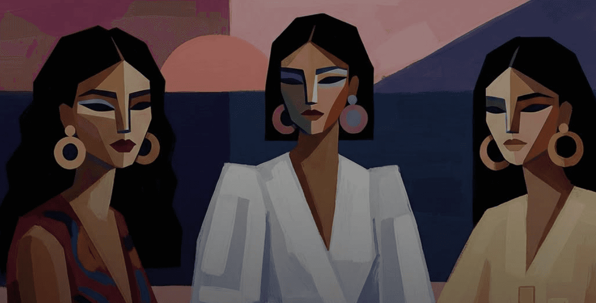 a group of women standing on top of a sandy beach