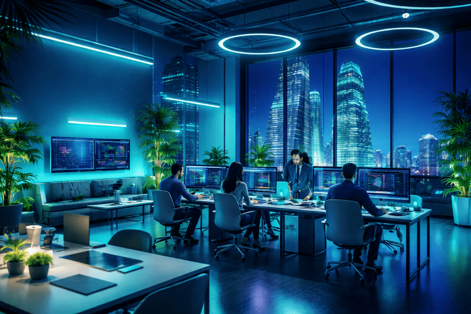 Office Picture with dark elements and blue light