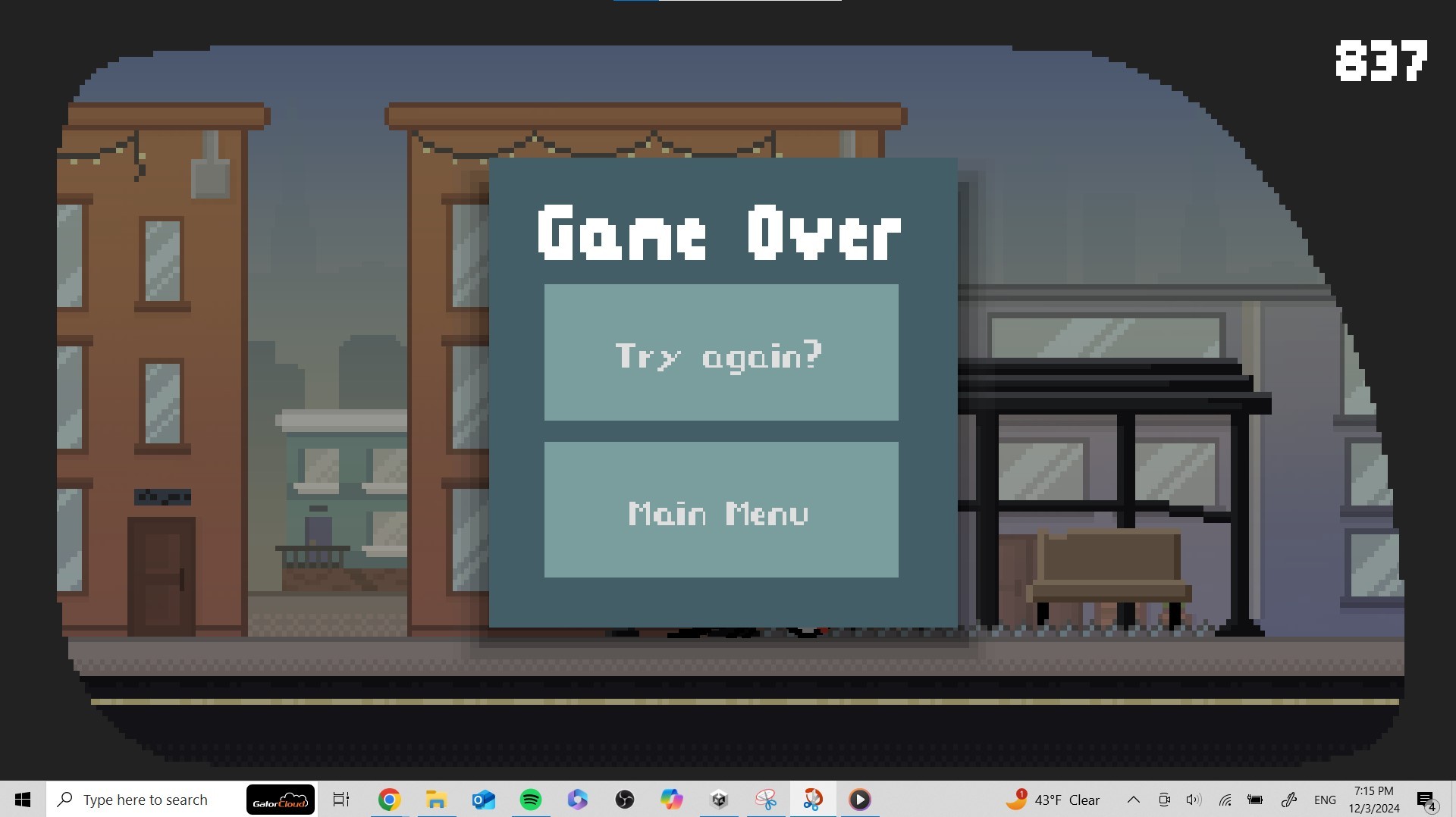 Game Over Screen