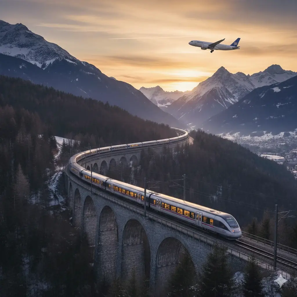 Photo of a train and a plane