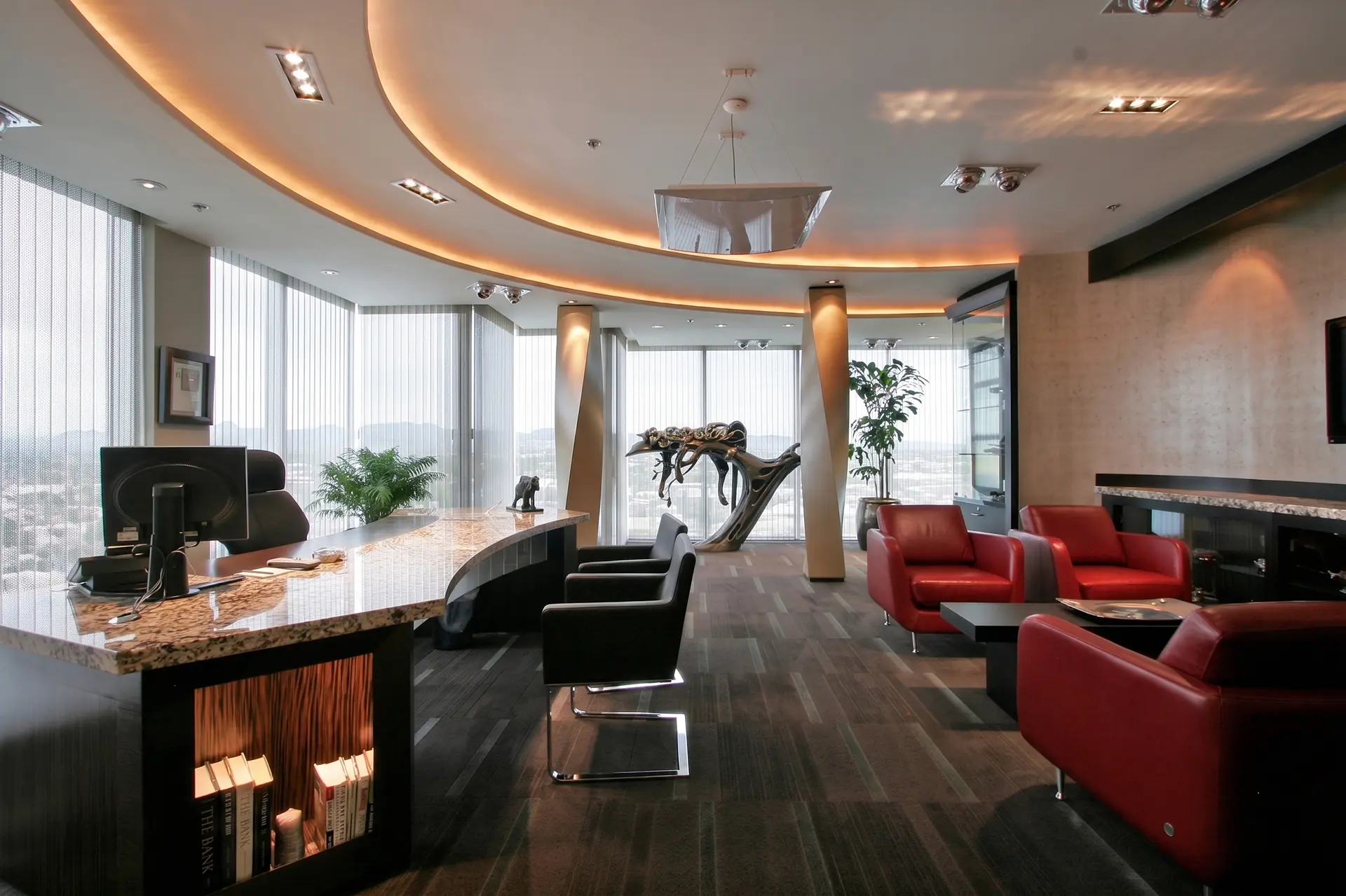 Modern Financial Headquarters Charimans Office overlooking Scottsdale Runway.