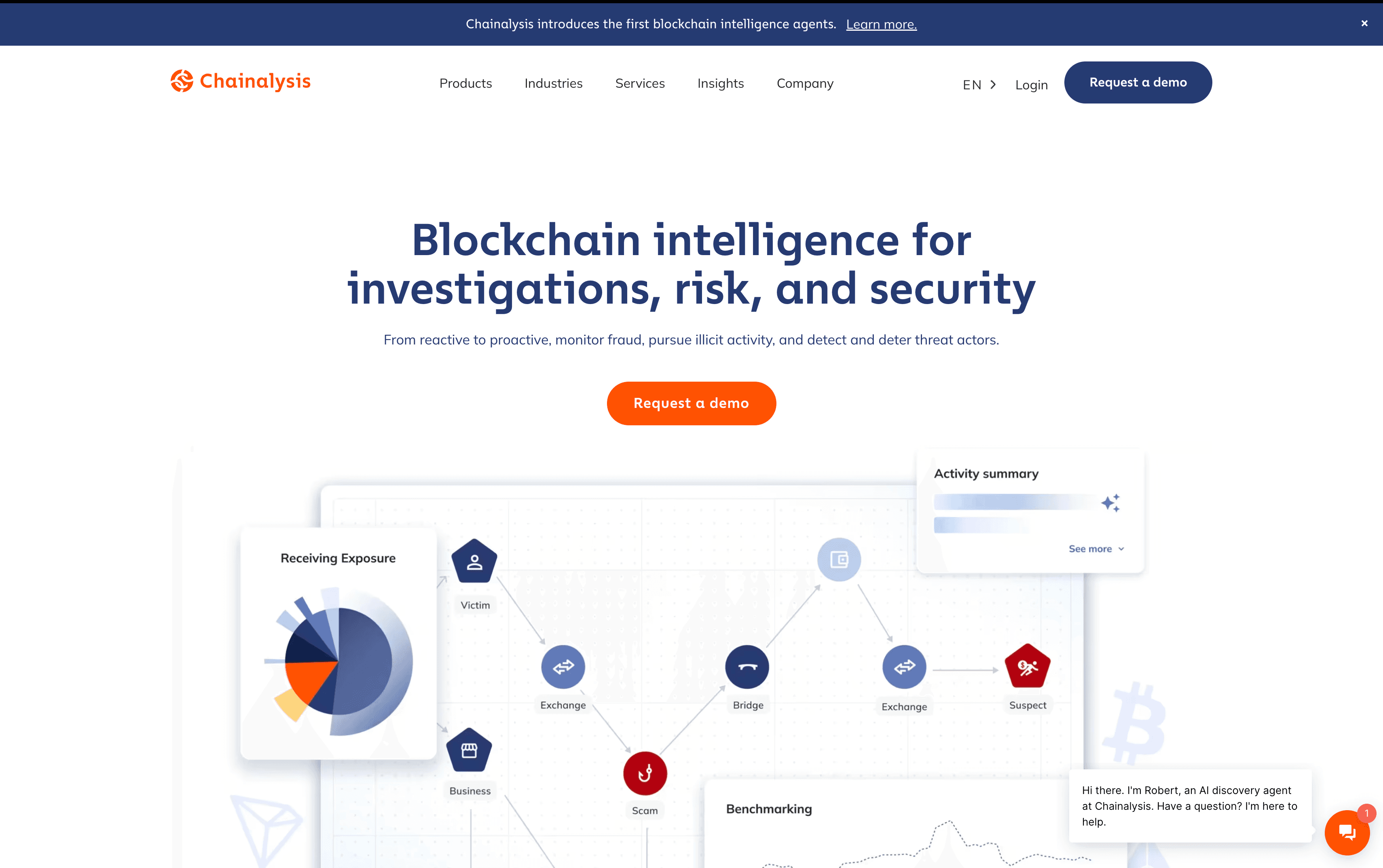 Chainalysis homepage blockchain intelligence and crypto compliance analytics platform