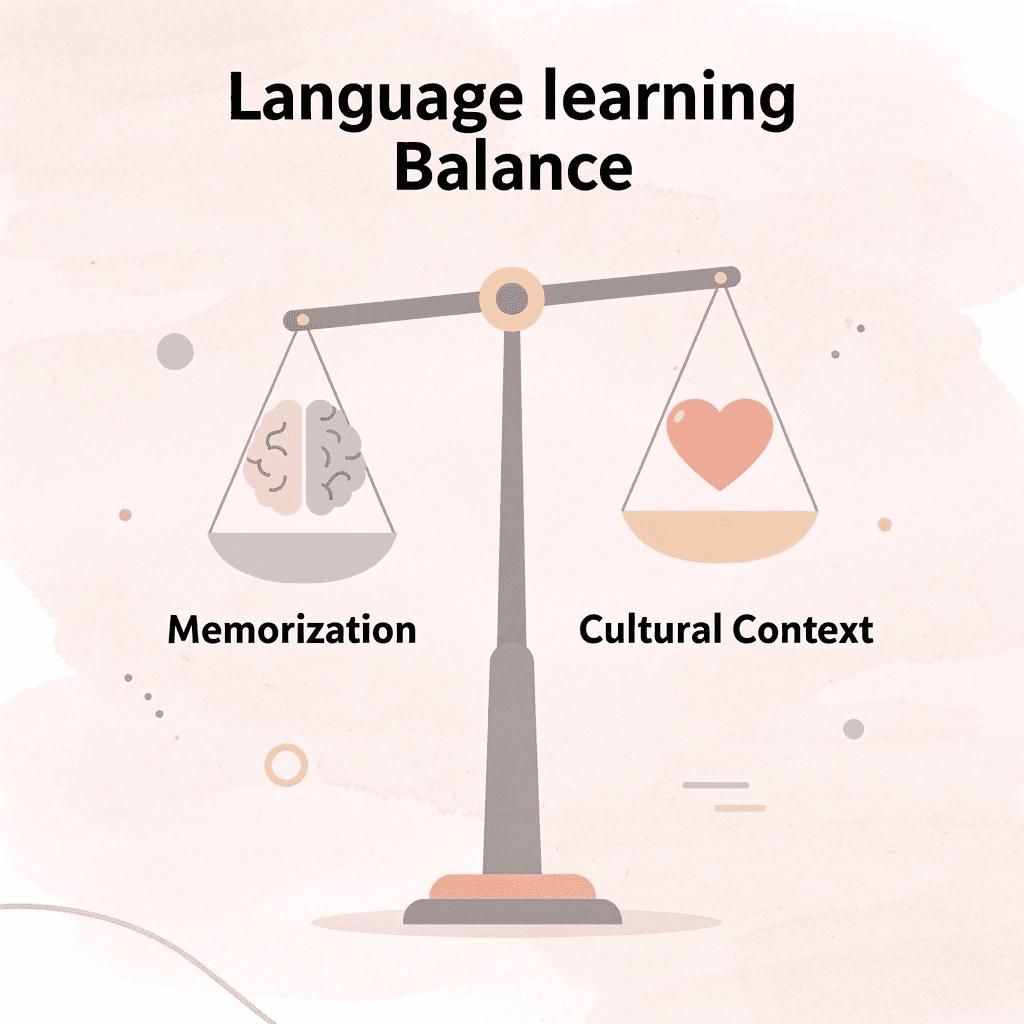  Balance scale comparing memorization versus cultural understanding