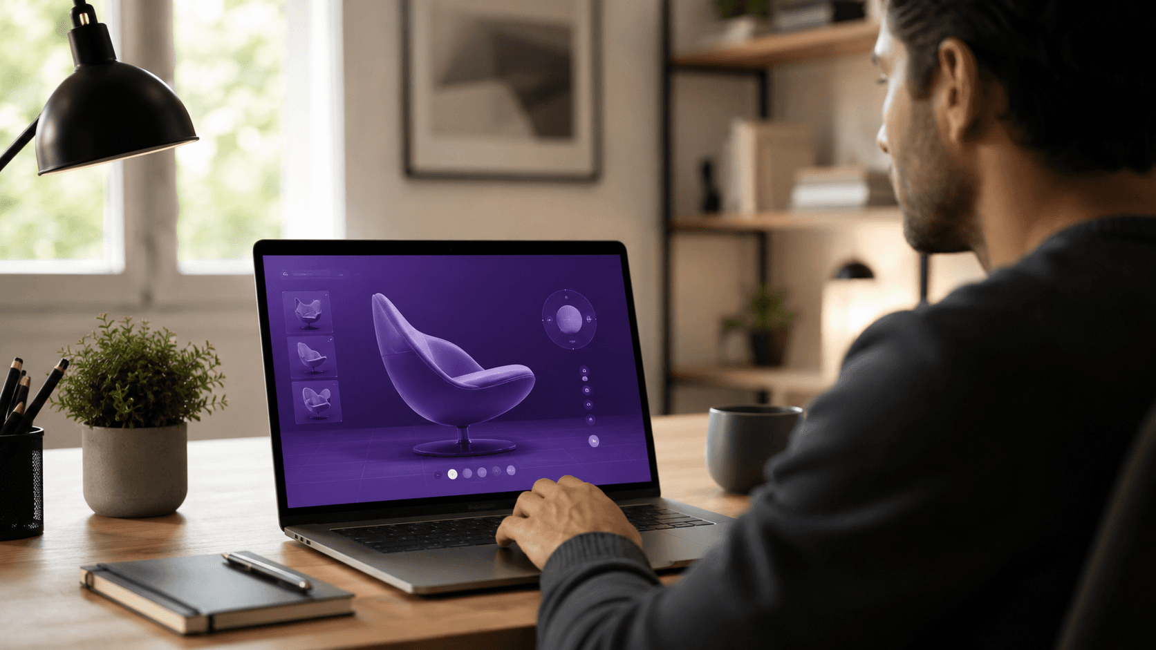 Person exploring a streamed 3D product configurator on a laptop at home after the event