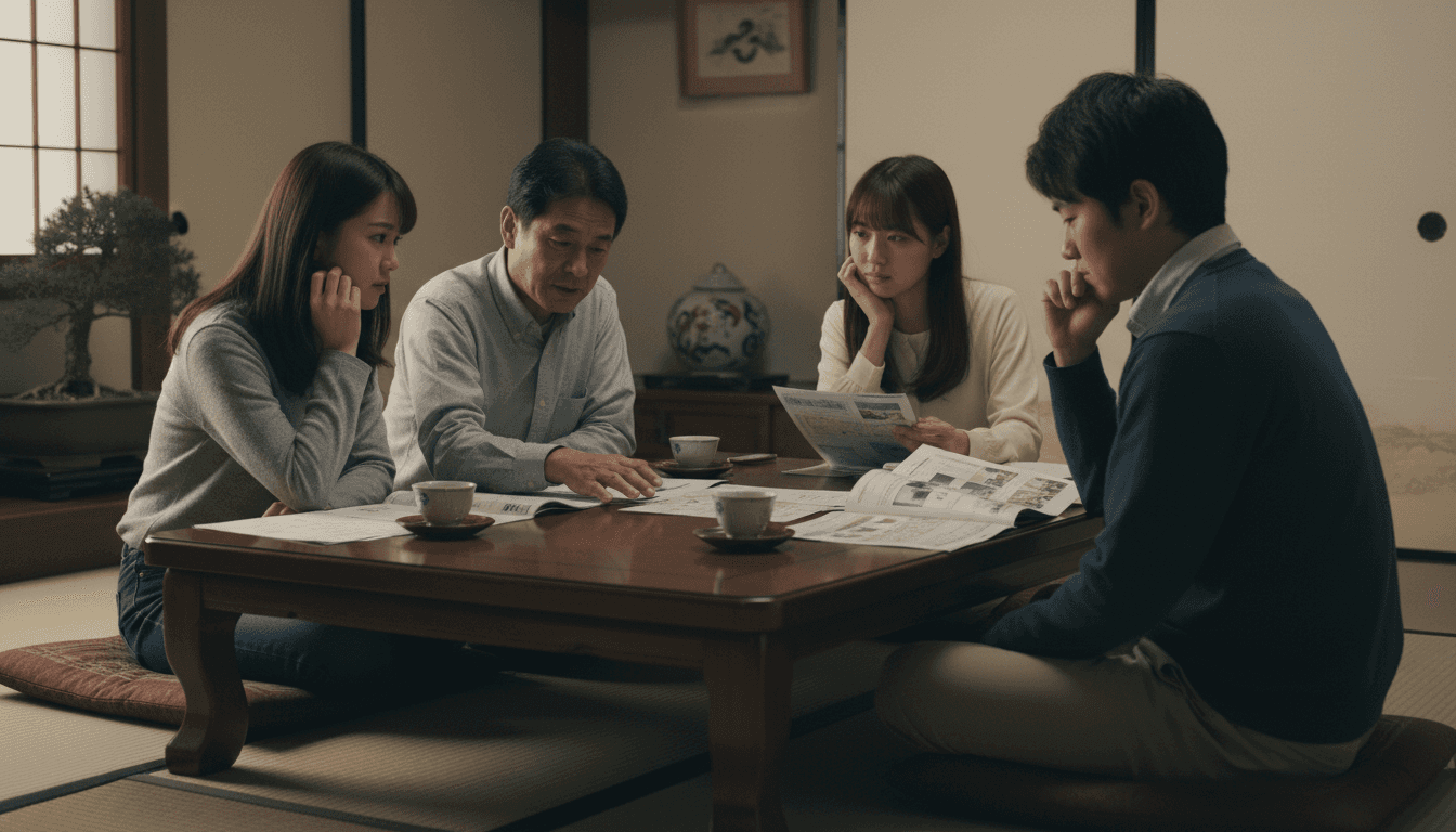 介護施設への移行を家族で話し合う場面のイメージ