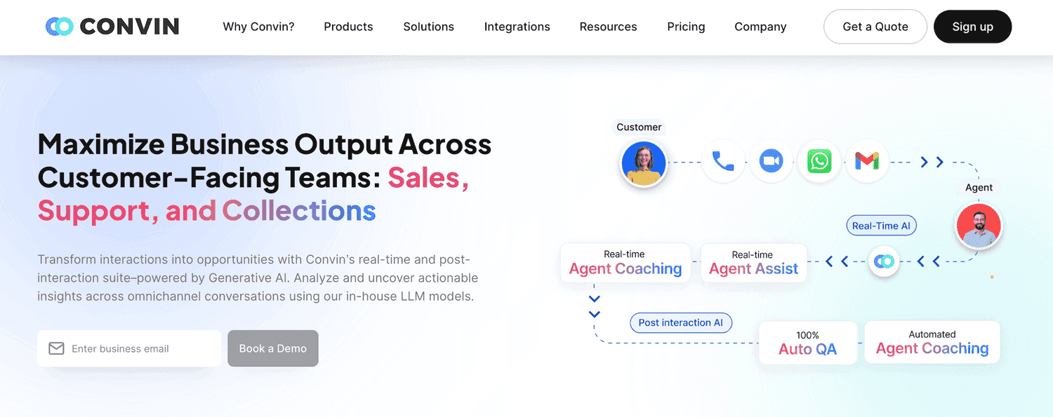 Convin homepage: Maximize Business Output Across Customer-Facing Teams
