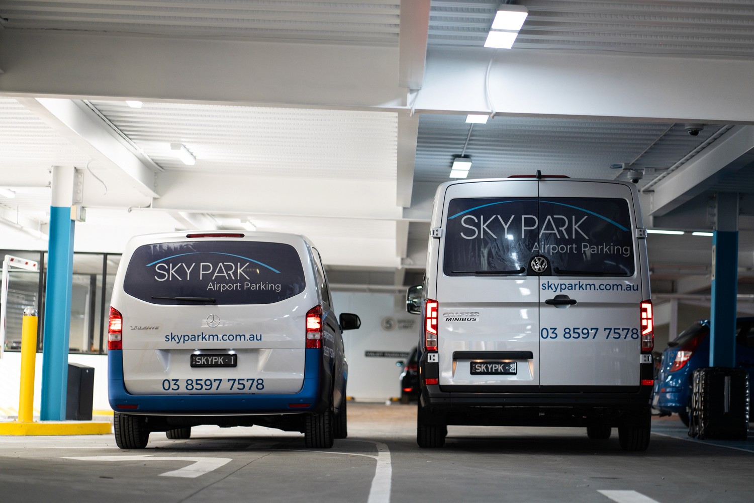 Skypark Melbourne logo on rear bus windows