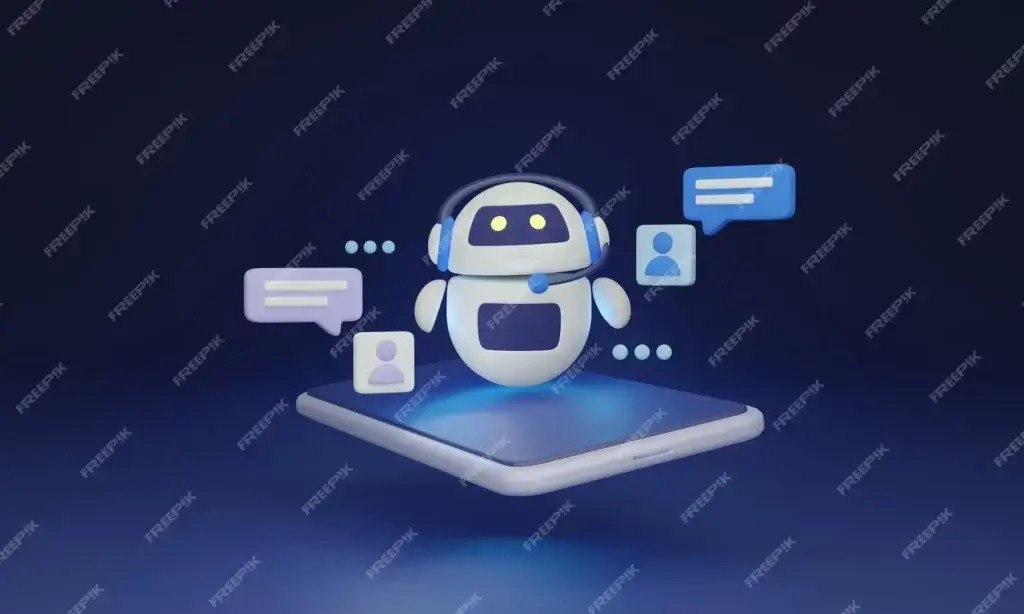 An illustration of a chatbot sitting atop a phone, appearing to be answering customer queries and taking calls, symbolising a digital feature built for Answer Engine Optimisation (AEO).