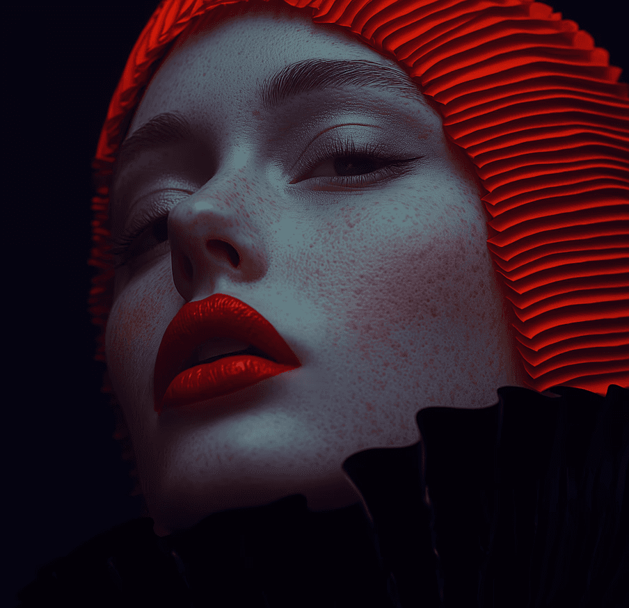 Editorial beauty close-up with red textures