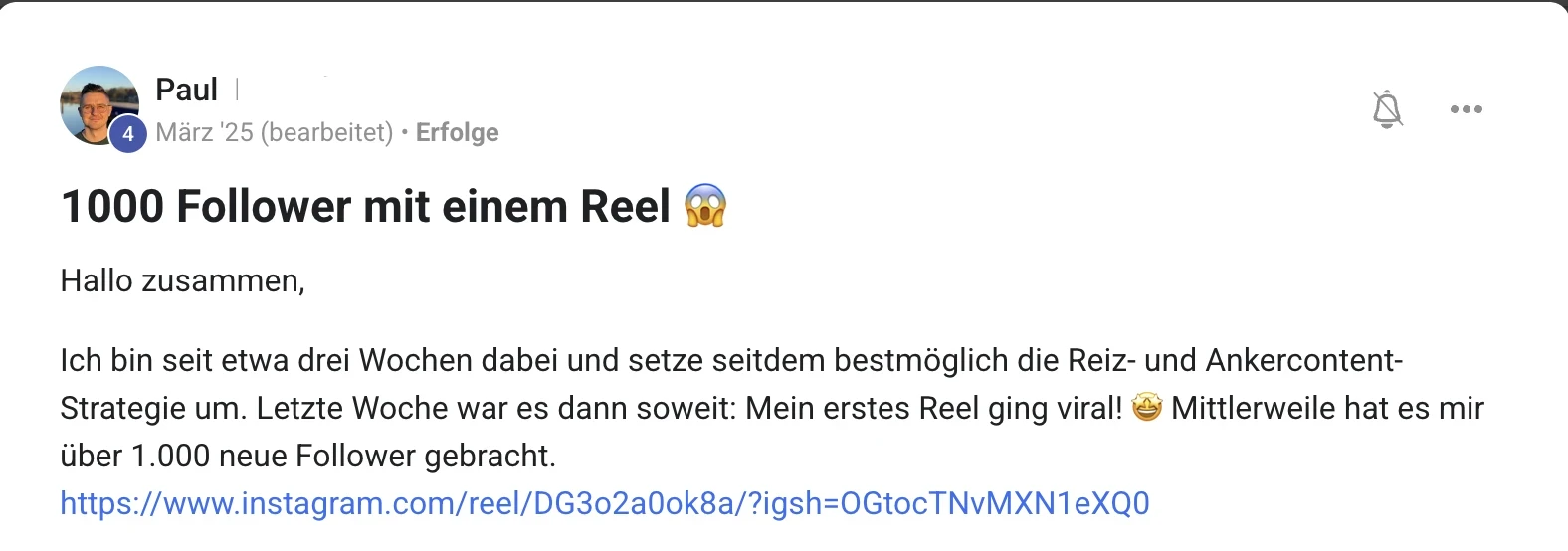 Erfolgsbericht KI Creator Akademie: Paul gewinnt mit einem viralen Reel über 1.000 neue Follower