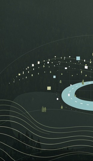 Portrait of a woman with digital abstract effects and color overlays