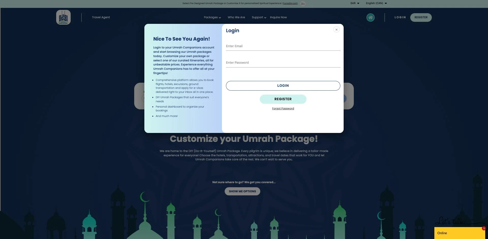 Custom Umrah travel agency login Details Page Page designed by Dreams Agency, Mississauga, Ontario.