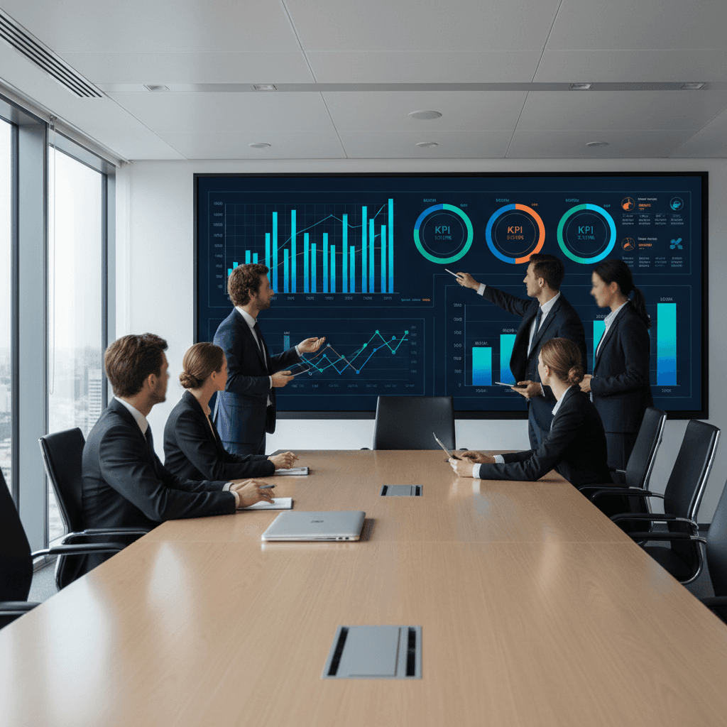 Team reviewing insurance claims metrics on an analytics dashboard