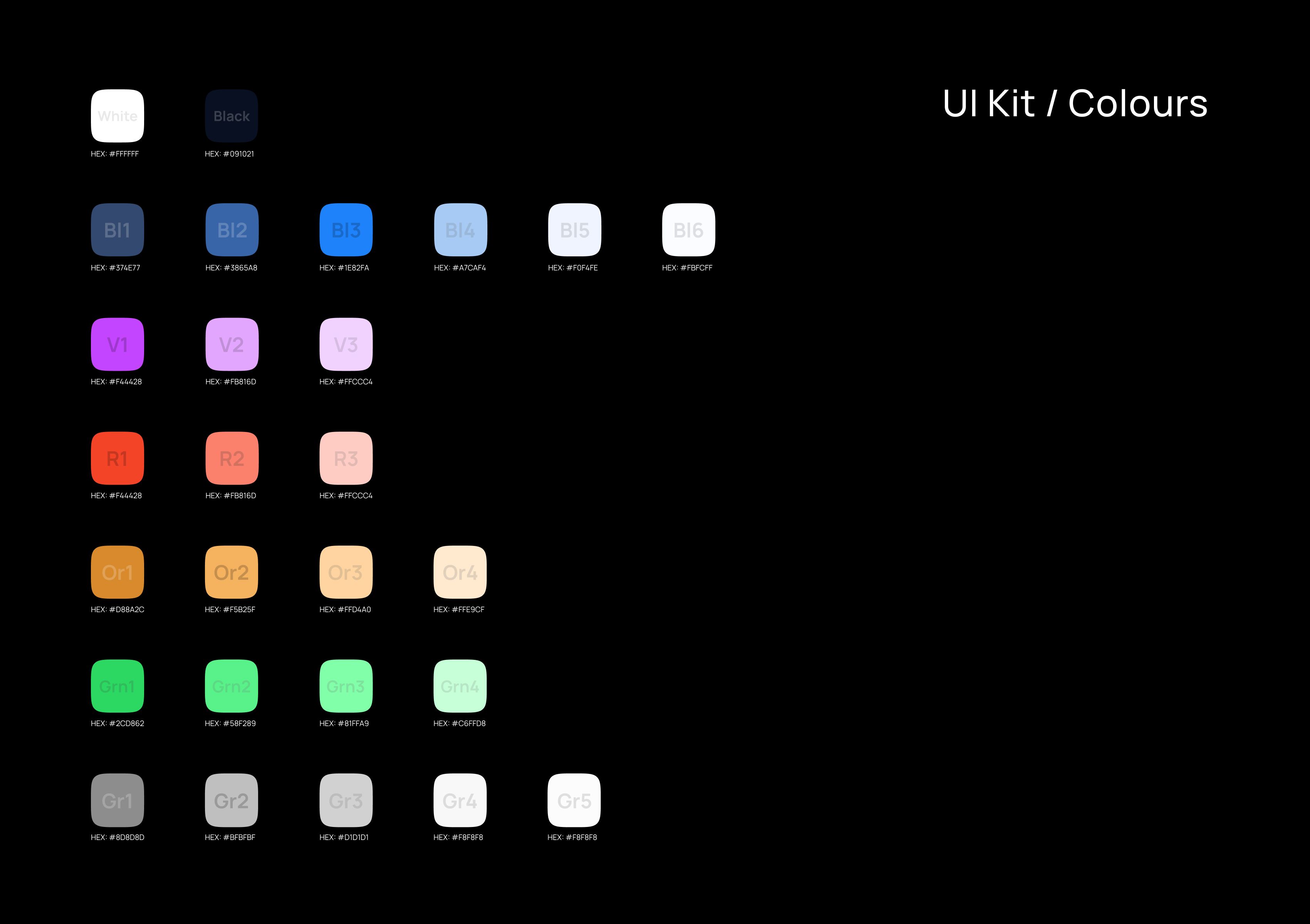 G-link interface colour palette showing primary, secondary, semantic, and grayscale tones with HEX values.