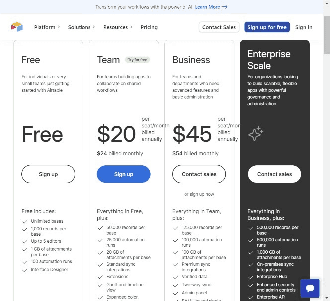 AirTable Pricing