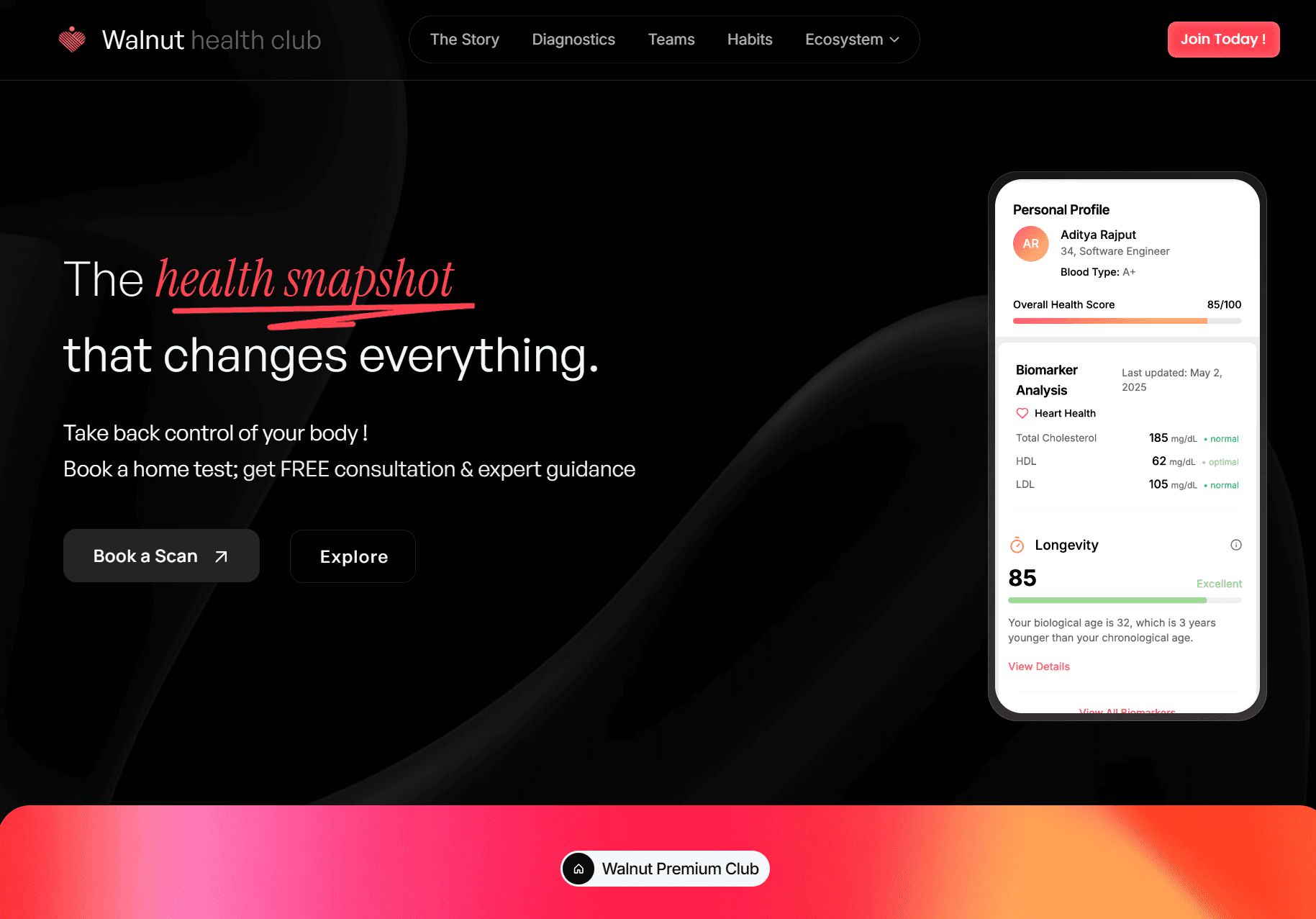 Walnut Health Club Landing Page